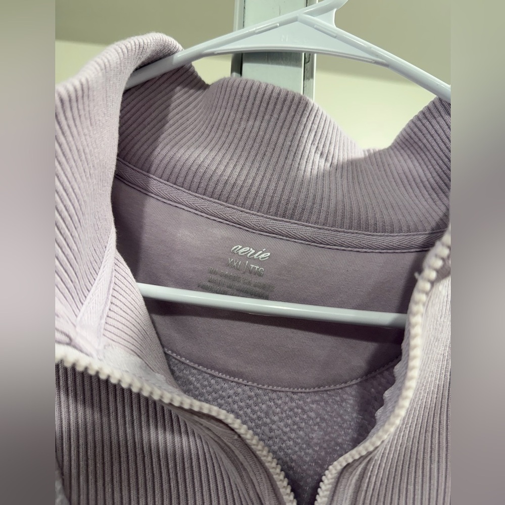 aerie Light Lavender Ribbed Sherpa Half-Zip - Picture 2 of 4